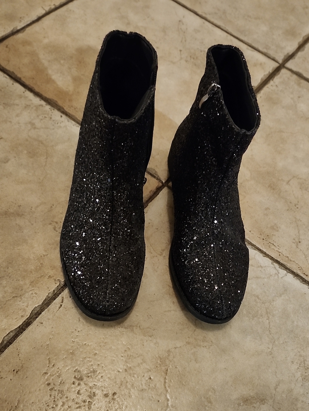 Womens Black Glitter Ankle Boots With A Heel